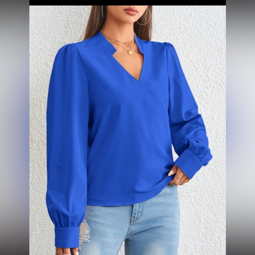SHEIN Essnce Solid Notched Neck Wrap Detail Blouse size XS new without t…